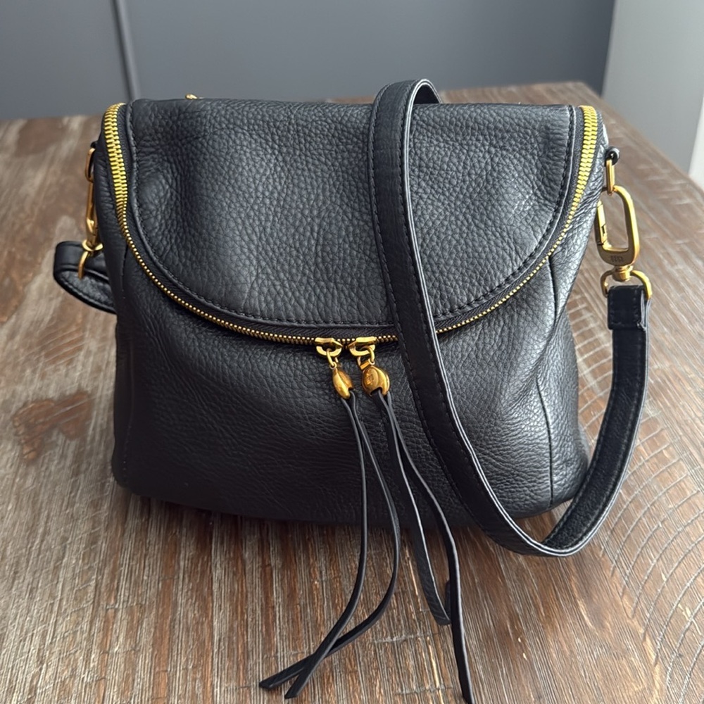 HOBO Black Crossbody Bag with Gold Accents